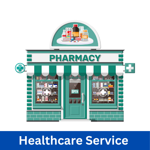 Basic medical store in a rural area offering essential healthcare products and first aid kits.