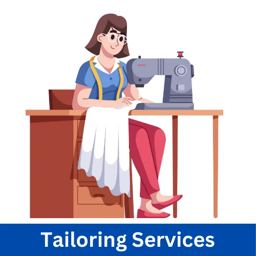 Tailoring shop in a village offering clothes alterations and custom sewing services.