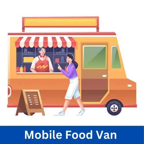 Mobile food van in a village selling traditional snacks and drinks at local events.