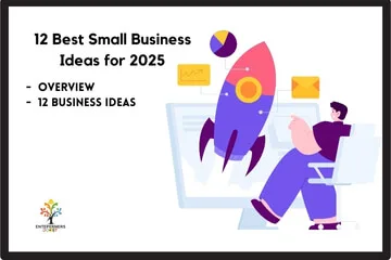A person sits in front of a computer screen, with a rocket launching, illustrating 12 best small business ideas for 2025.